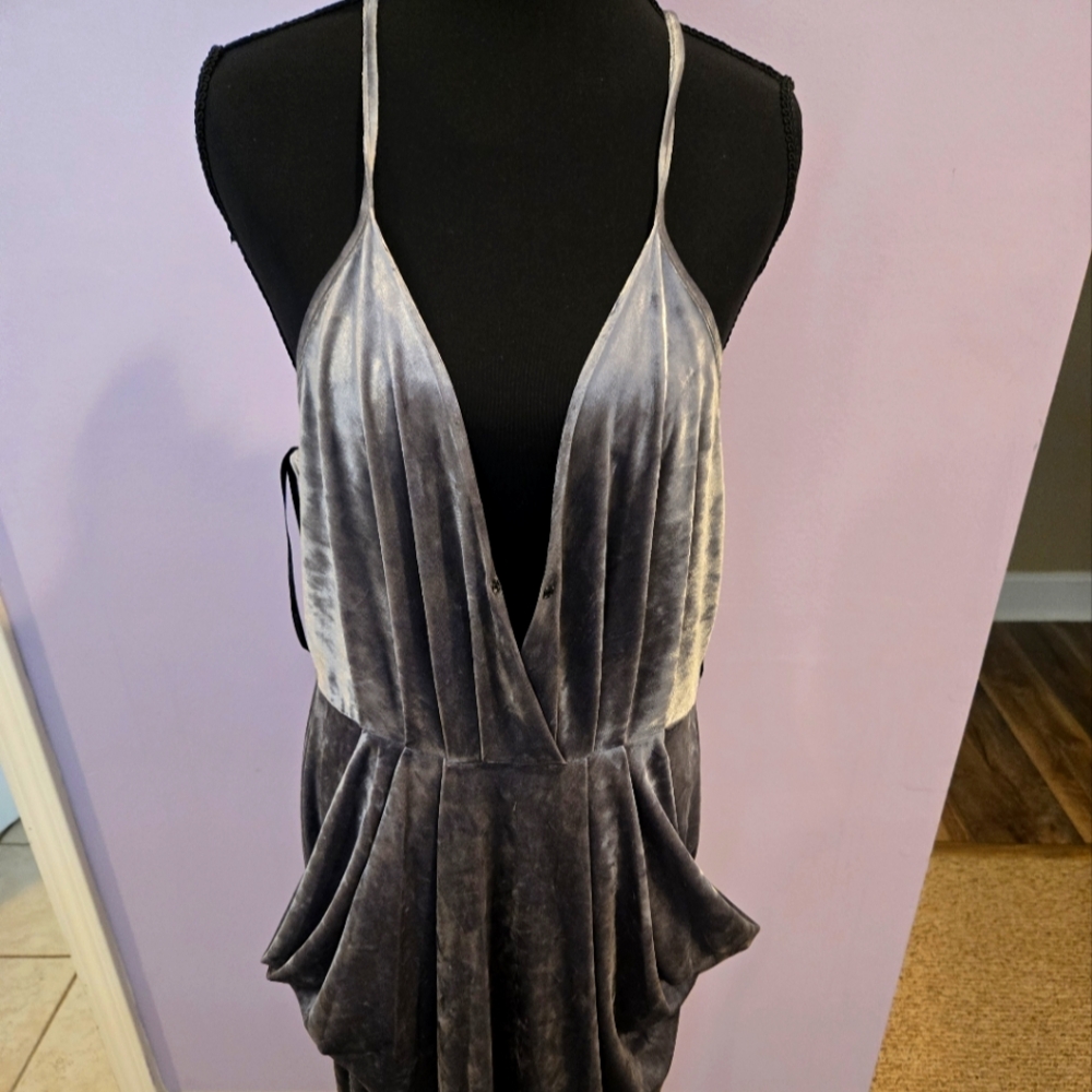 Elegant Gray Velvet Maxi Dress
